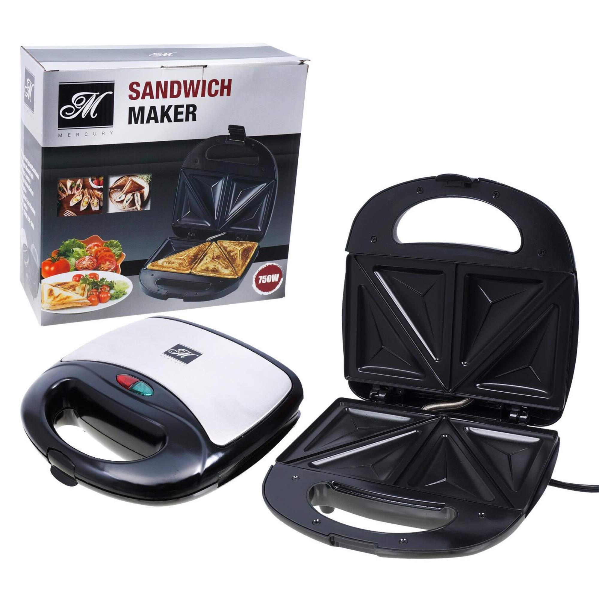 Non-Stick Mercury Sandwich Maker & 2-Slice Toaster Combo - Black (46783) | Perfect for Breakfast, Quick Lunches & Snacks at Home or Office