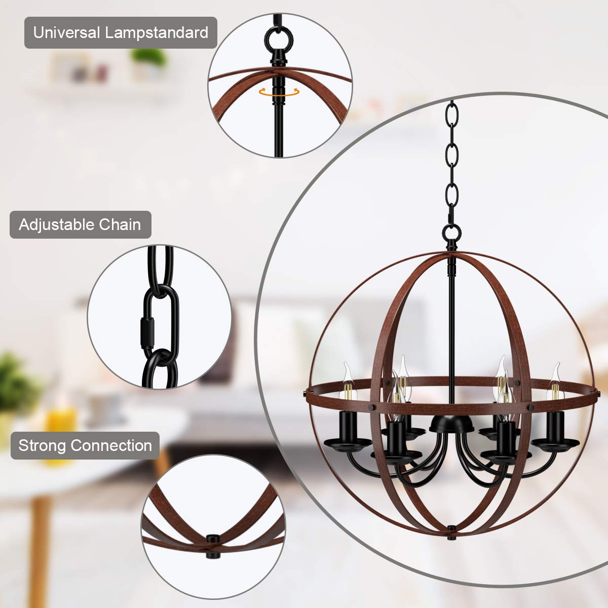 Tangkula 6-Light Industrial Chandelier - Bronze Metal Spherical Pendant Ceiling Light with Adjustable Chain for Dining Room, Kitchen, Living Room | Modern Farmhouse & Loft Style Lighting Fixture