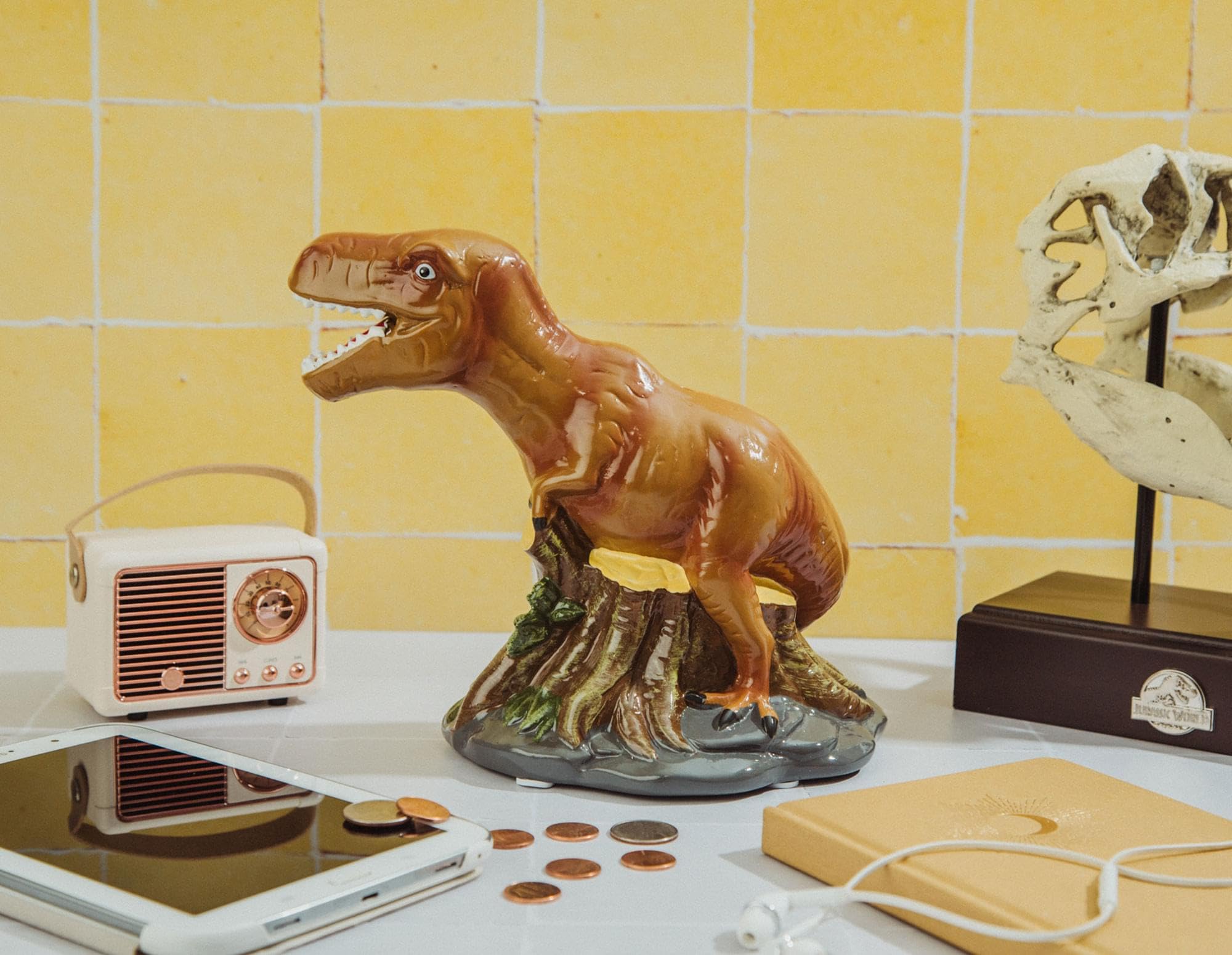 Jurassic World T-Rex Dinosaur Large Ceramic Coin Bank - Silver Buffalo Collectible for Kids & Adults | Perfect for Saving Money & Dinosaur Decor