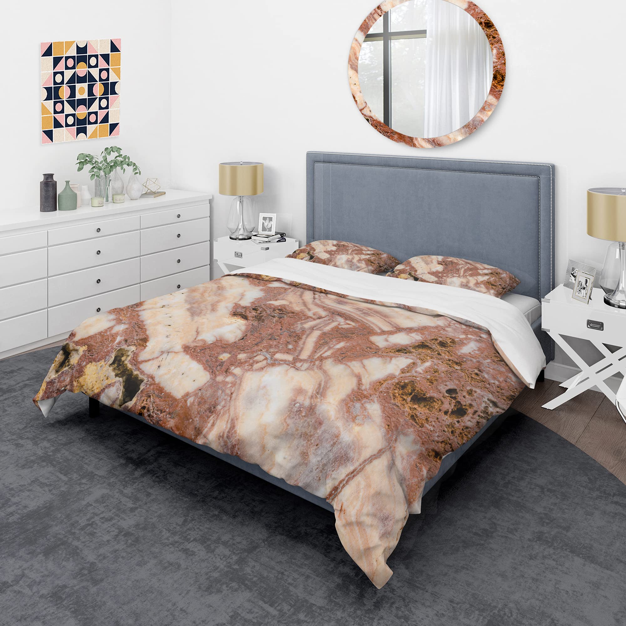 DesignQ Gem Onyx Modern & Contemporary Duvet Cover Set - Twin Size Brown Abstract Bedding (3-Piece) | All-Season Luxury Bedding for Contemporary Bedrooms, Guest Rooms & Dorm Decor