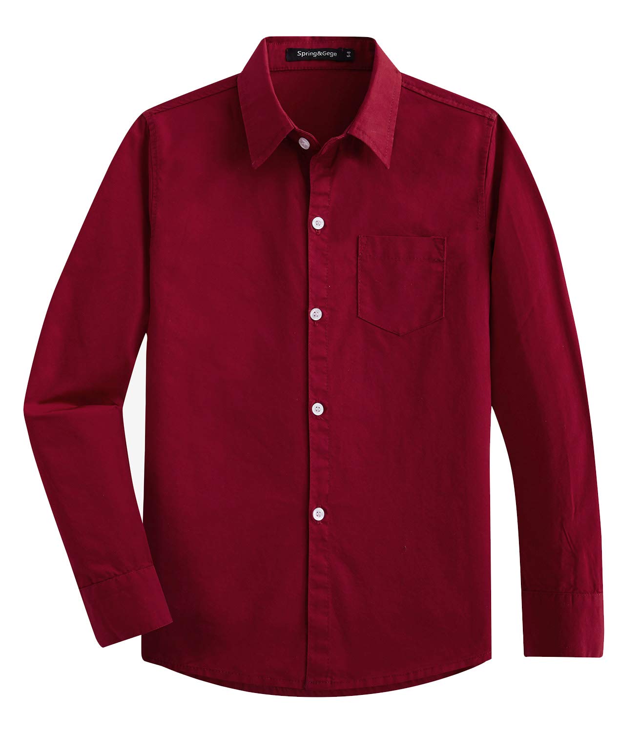 Spring&Gege Boys' Long Sleeve Dress Shirts | Formal Uniform Woven Solid Button Down Shirt for School, Church & Special Occasions | Kids Dress Clothes for Weddings, Photos & Parties