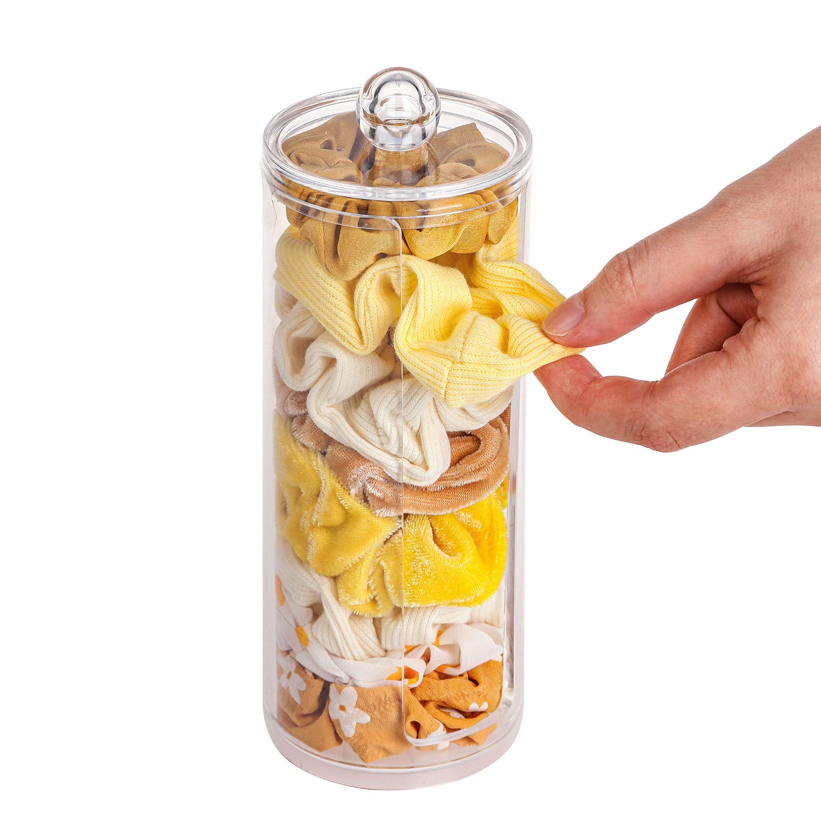 FABROK Clear Scrunchie Holder Stand with Lid - Portable Hair Tie Organizer for Girls & Teens - Perfect Hair Accessories Display for Bedroom, Bathroom & Travel
