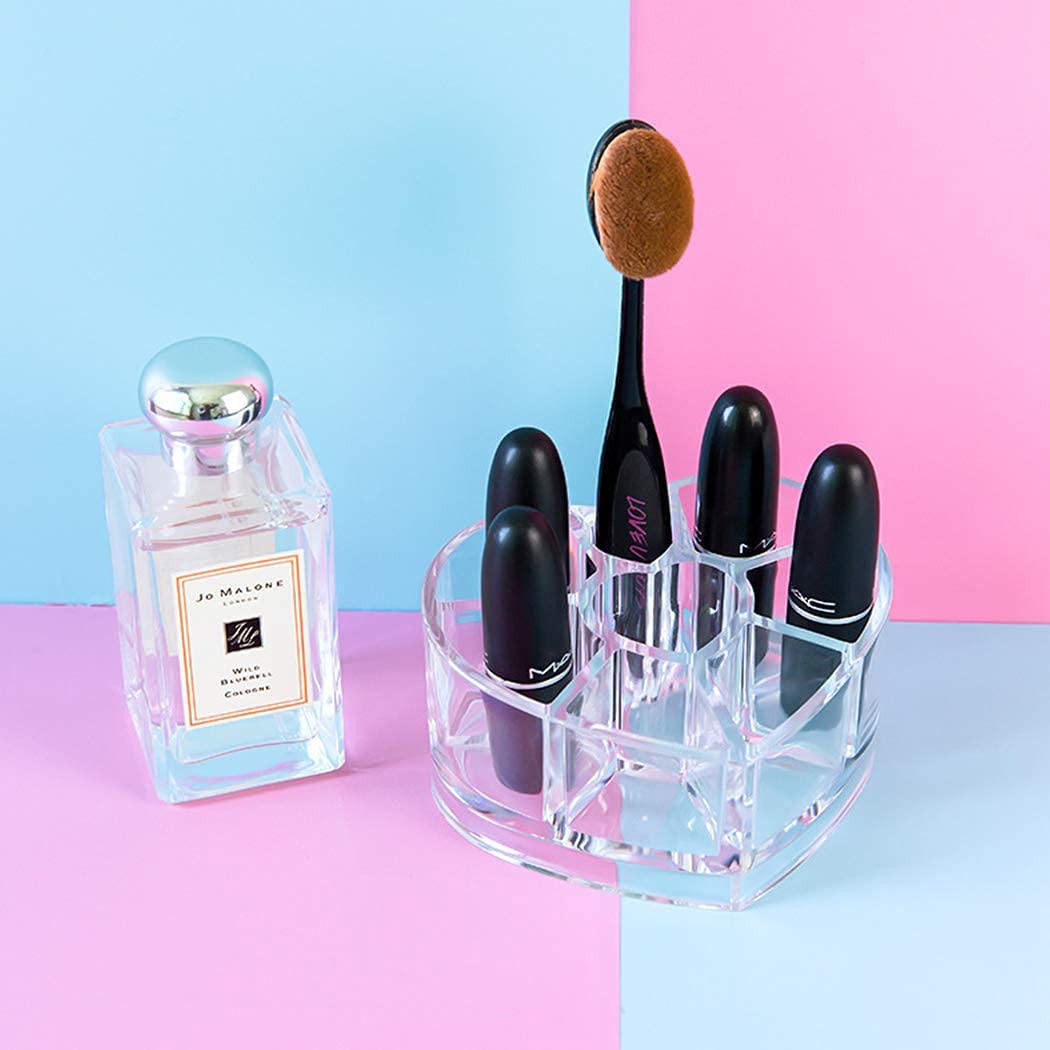 Acrylic Heart-Shaped Lipstick Holder & Makeup Organizer - Display Stand for Lipsticks, Nail Polish, Eyebrow Pencils & Brushes | Perfect for Vanity, Bathroom & Travel Storage