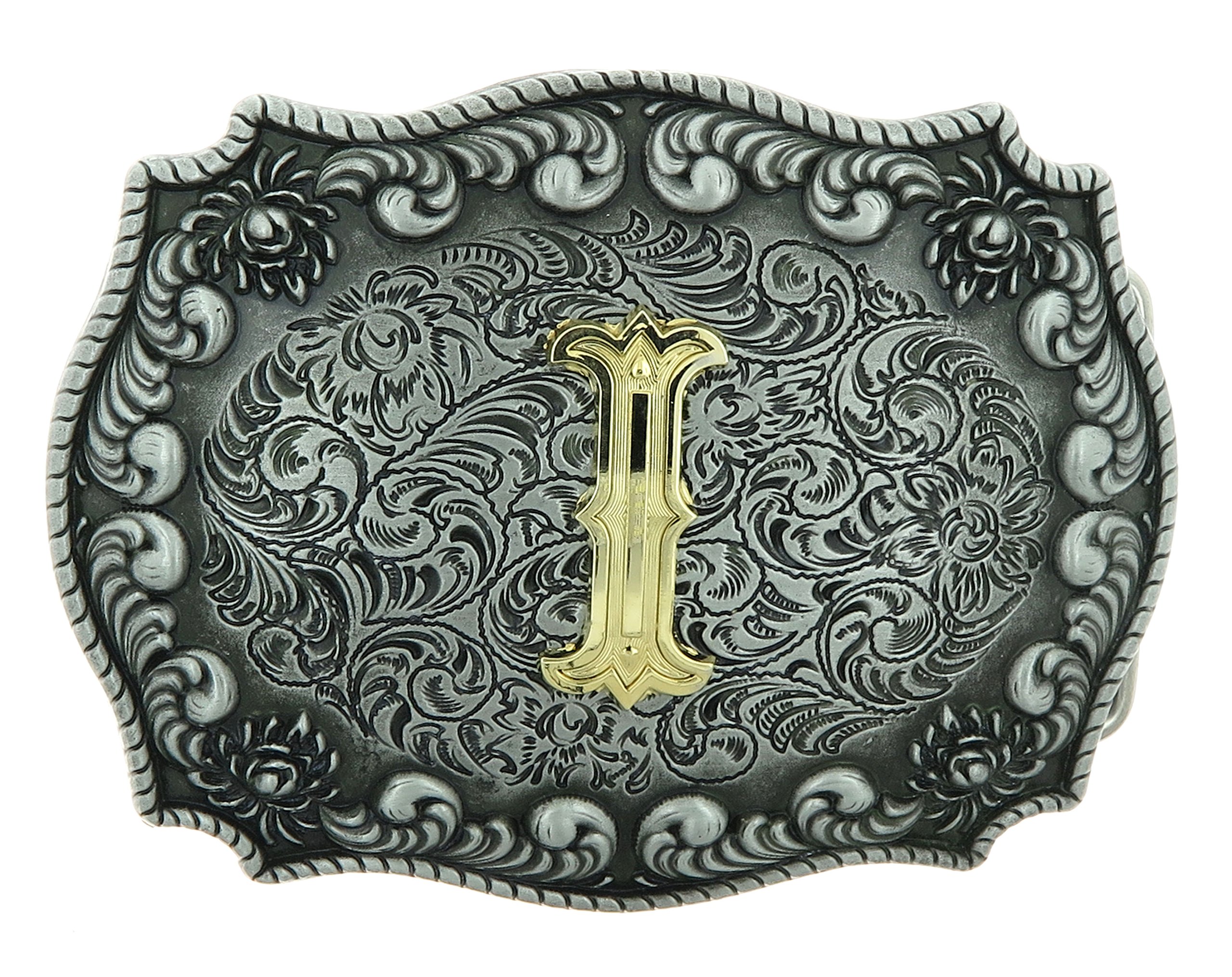 Letter I Western Pattern Cowboy Cowgirl Rodeo Initial Belt Buckle - Perfect for Rodeo Events, Country Weddings & Western Fashion Accessories