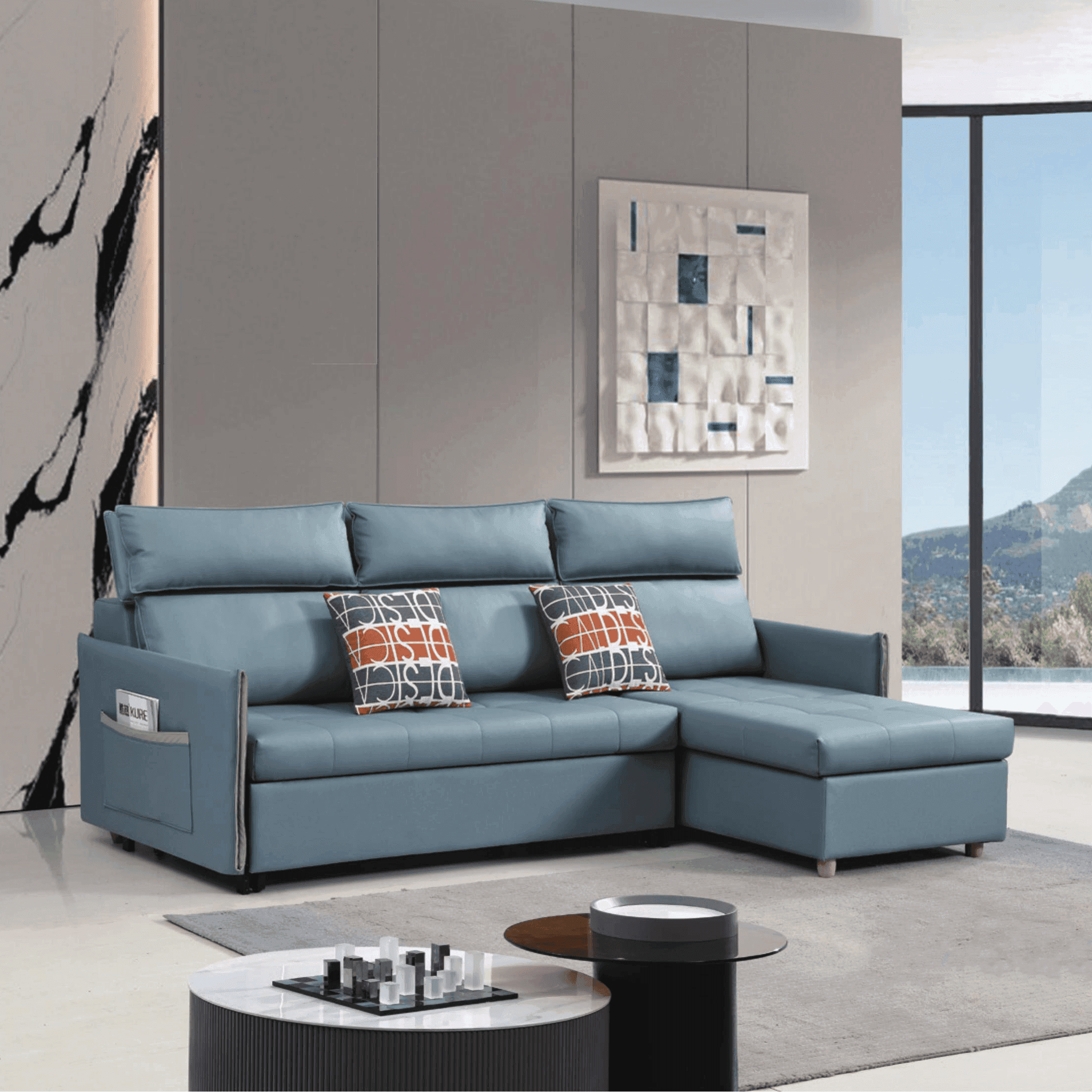 Janice L-Shaped Leather Storage Sofa Bed - Convertible Sleeper with Hidden Storage for Small Spaces, Living Room & Guest Room