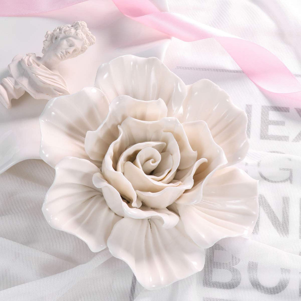 IMIKEYA 3D Ceramic Wall Flowers - Handmade Clematis Wall Art Decor for Home, Office & Living Room | Hanging Ceramic Wall Ornament | Perfect for Bedroom, Bathroom & Indoor Wall Decoration