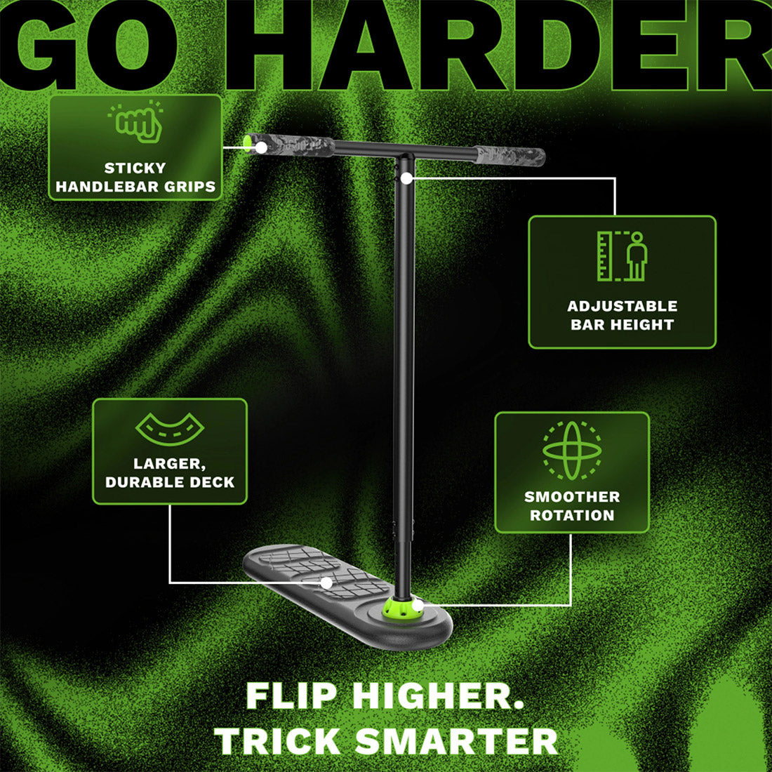 Indo Fusion Tramp Scooter - Black & Green | High-Performance Stunt Scooter for Kids & Adults | Perfect for Tricks, Stunts & Outdoor Fun