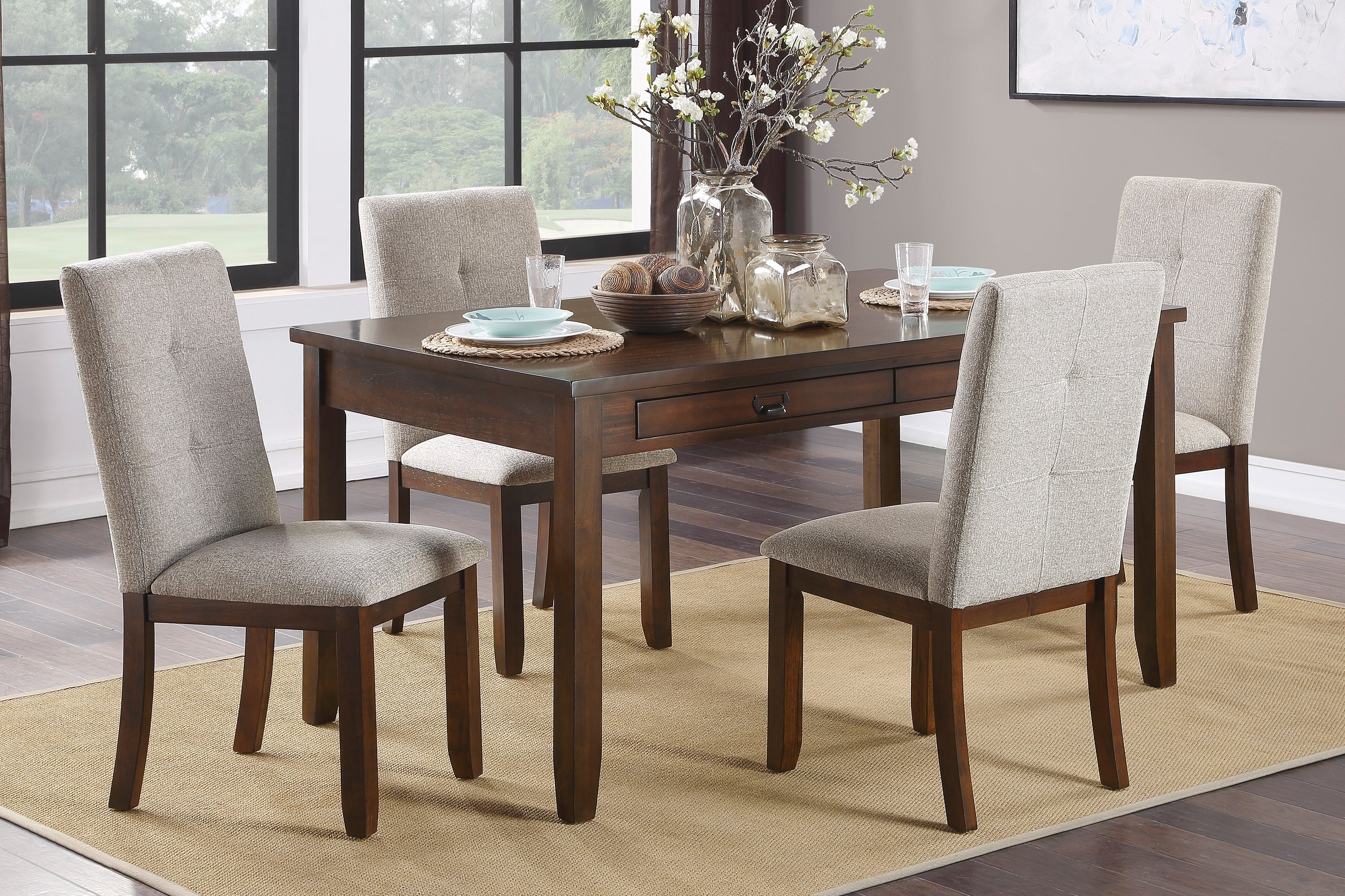 Dark Cherry Finish Chenille Upholstered Dining Chairs Set of 2 - Tufted Back Wood Frame Kitchen Chairs for Dining Room & Breakfast Nook