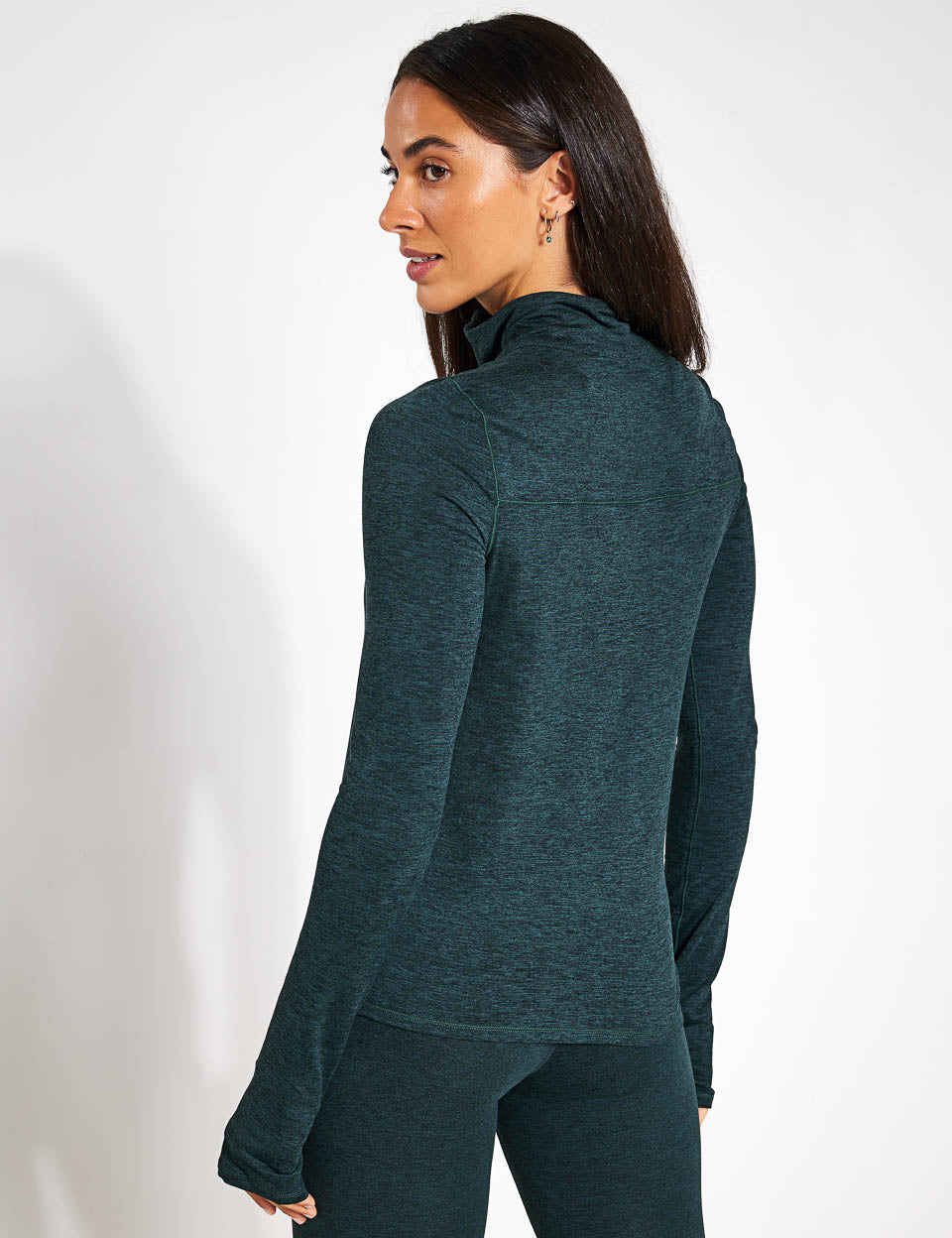 ReSet Mock Neck Half Zip Sweatshirt for Women - Soft Fleece Pullover in Moss Heather | Casual Wear, Layering, Outdoor Activities