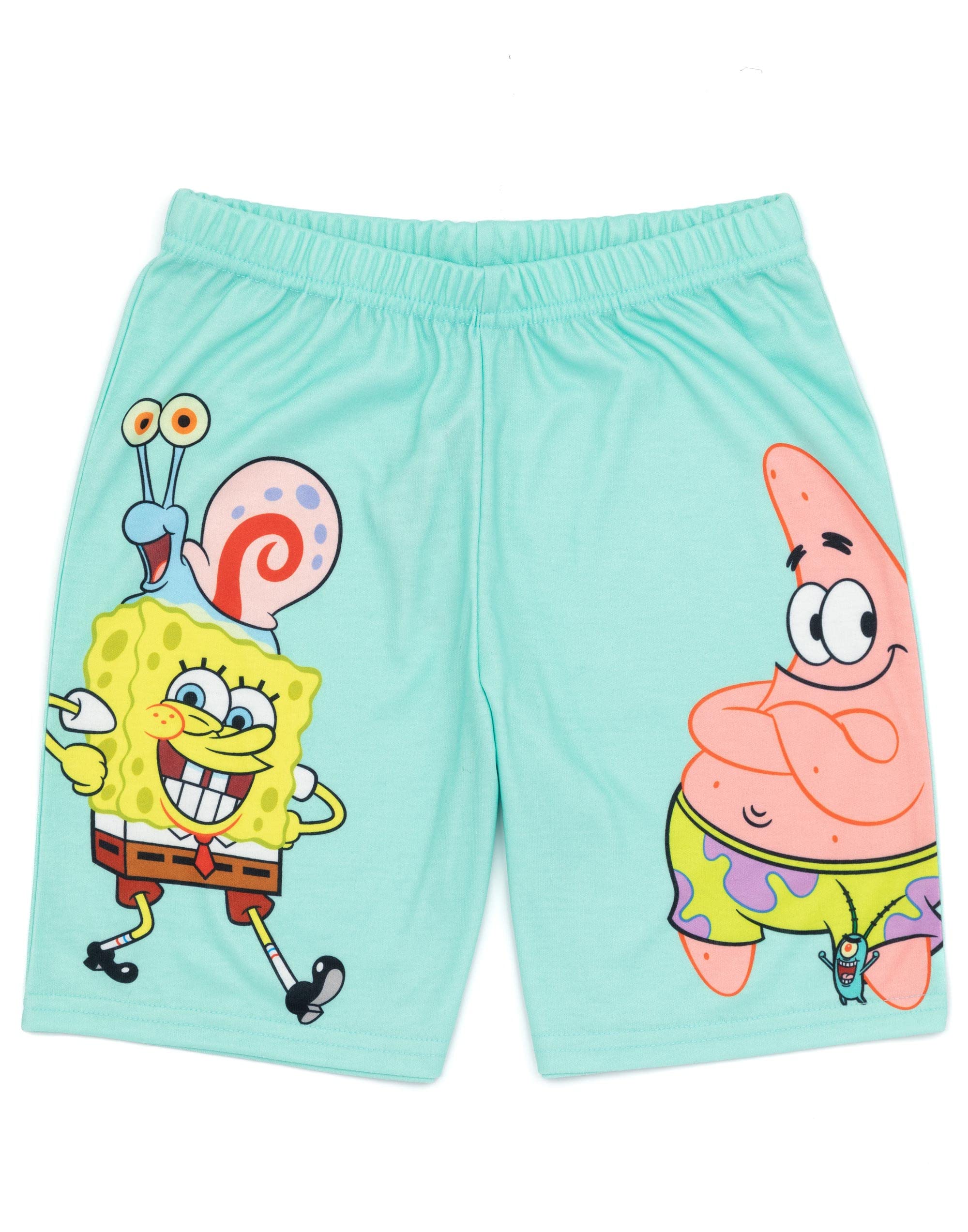 SpongeBob SquarePants Kids Pajama Set - Blue Short Sleeve T-Shirt & Shorts PJs for Boys & Girls | Squidward Patrick Mr Krabs Gary Characters | Soft Cotton Loungewear for Sleepovers & Movie Nights | Official SpongeBob TV Show Merchandise Gift