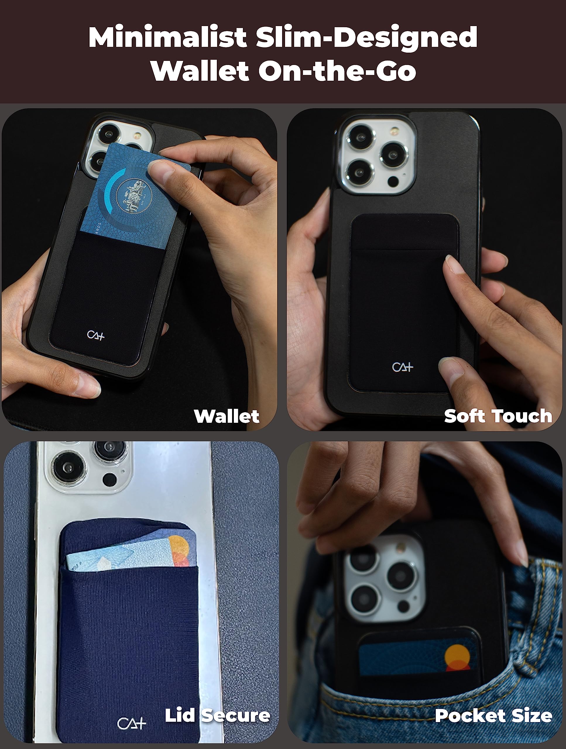 Stick-On Phone Wallet Card Holder - Durable Adhesive Sticker for Credit Cards, ID & Cash | Compatible with Most Smartphone Cases (Gold Cat Design) | Perfect for Hands-Free Shopping, Travel & Everyday Convenience