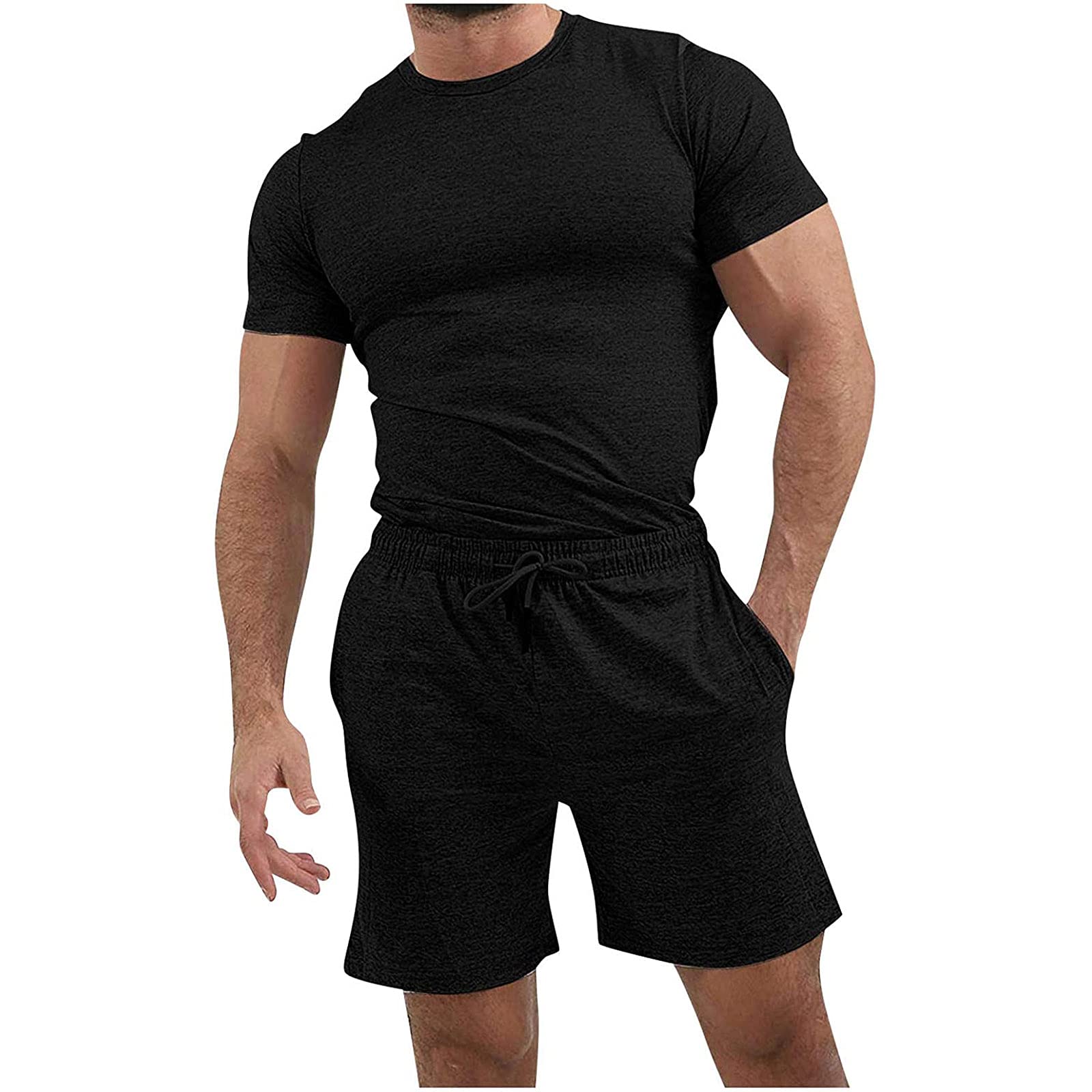 Men's 2-Piece Sweat Suit - Casual O-Neck Short Sleeve T-Shirt & Athletic Fit Sport Shorts Set | Gym, Running, Lounge Wear | 2022 New Collection