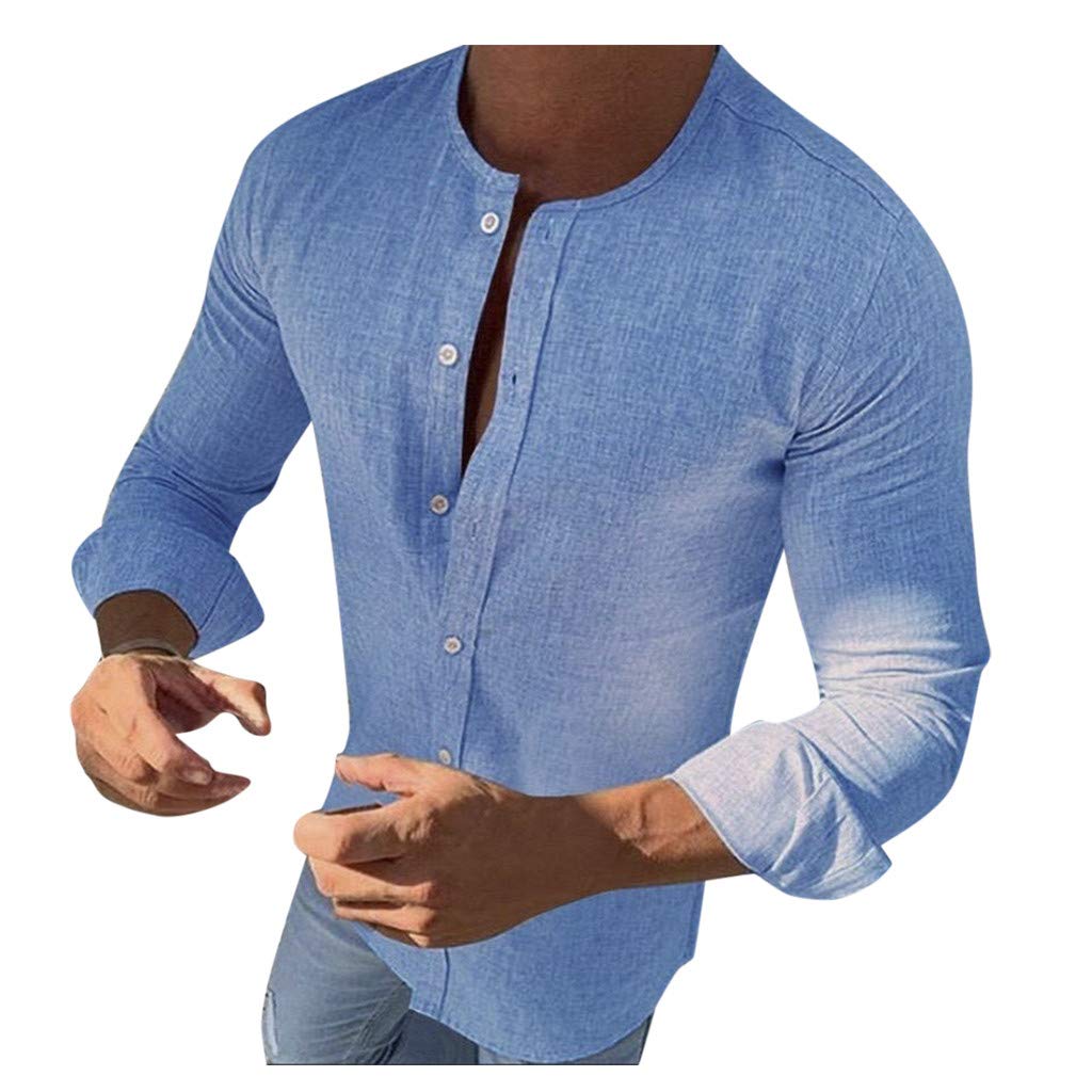 Men's Round Neck Long Sleeve Casual Shirt - Solid Color Winter Blouse for Men | Office Wear, Daily Outfits & Holiday Style