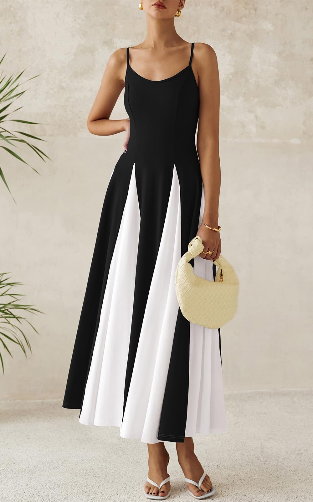 PRETTYGARDEN Women's 2025 Trendy Color Block Spaghetti Strap Sleeveless Maxi Dress - Flowy Spring & Prom Dresses for Casual Outings, Beach Vacations & Special Occasions