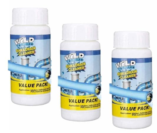 **Wild Tornado Sink & Drain Cleaner Powder – Powerful Clog Remover for Sinks, Toilets, Pipes & Septic Tanks | Fast-Acting Drain Unblocker for Kitchen, Bathroom & Laundry | Safe & Effective Pipe Cleaner (Pack of 1)**