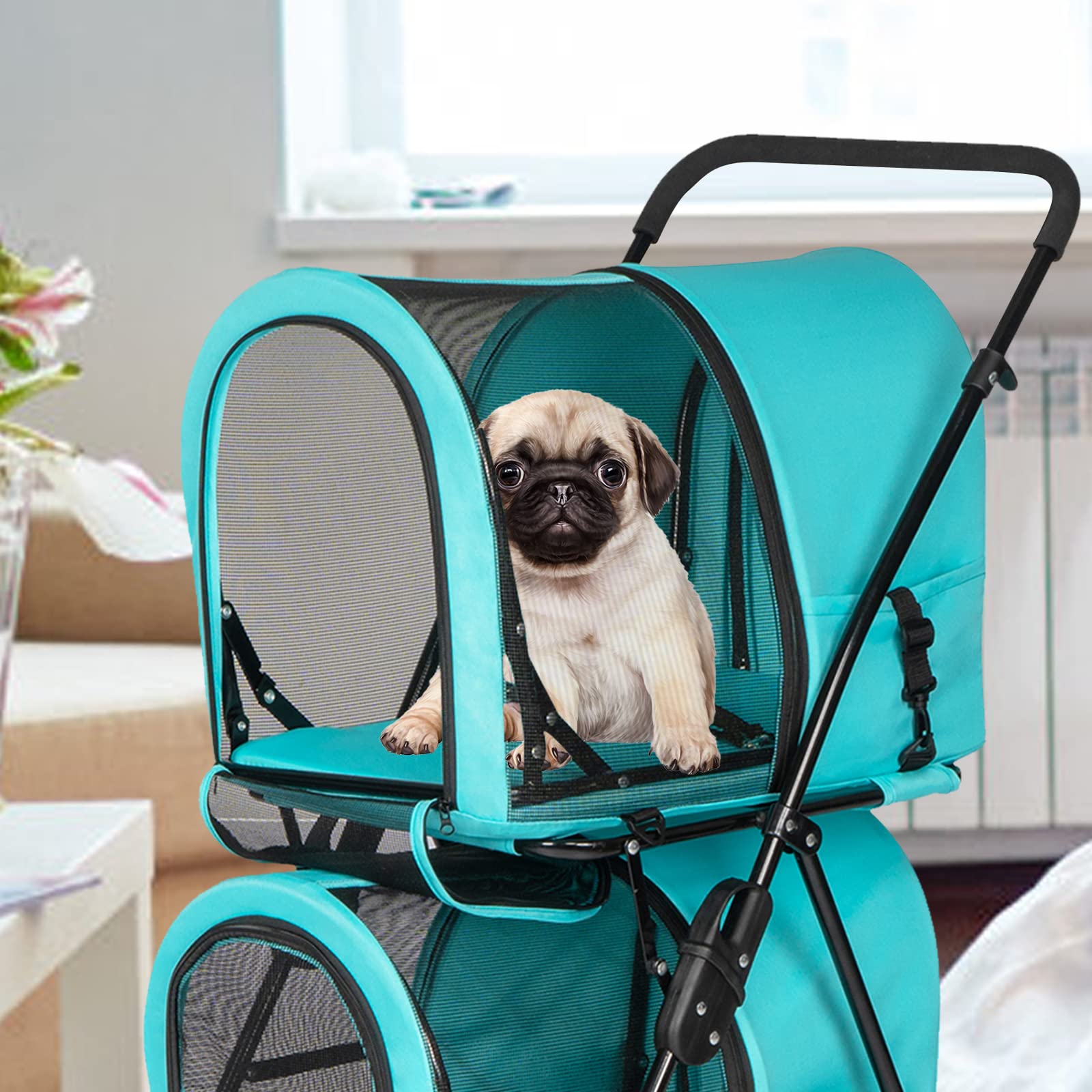 Kinsuite Foldable Cat Carrier & Pet Stroller - Lightweight 2-Wheel Travel Carrier for Small Dogs & Cats (Blue) - Perfect for Vet Visits, Air Travel & Outdoor Adventures