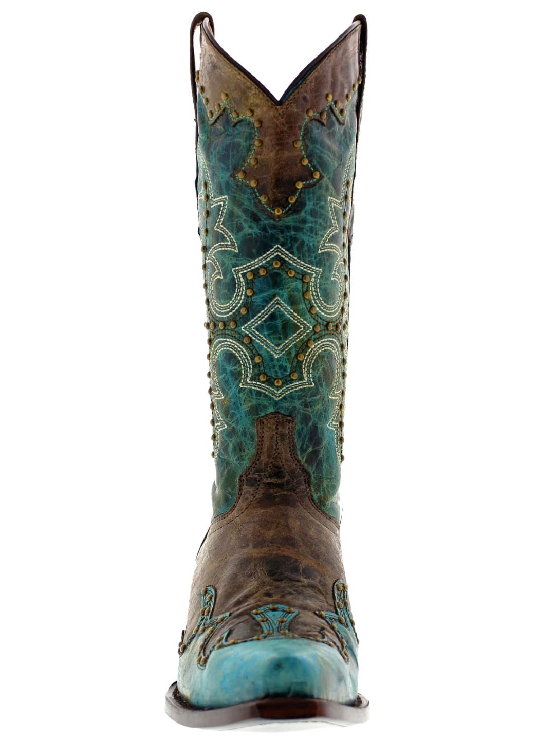 Women's Katy Baby Turquoise Western Leather Cowboy Boots with Studded Snip Toe - Perfect for Country Music Festivals, Rodeos & Western Fashion Outfits