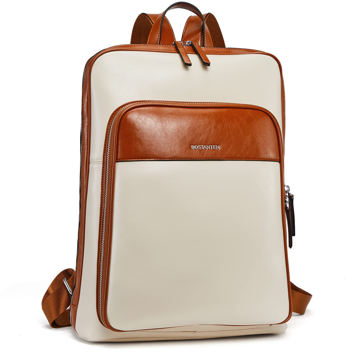 BOSTANTEN Genuine Leather Laptop Backpack for Women - 15.6 Inch Business Travel Backpack with USB Charging Port, Water Resistant Work Bag for Office, College & Daily Commute