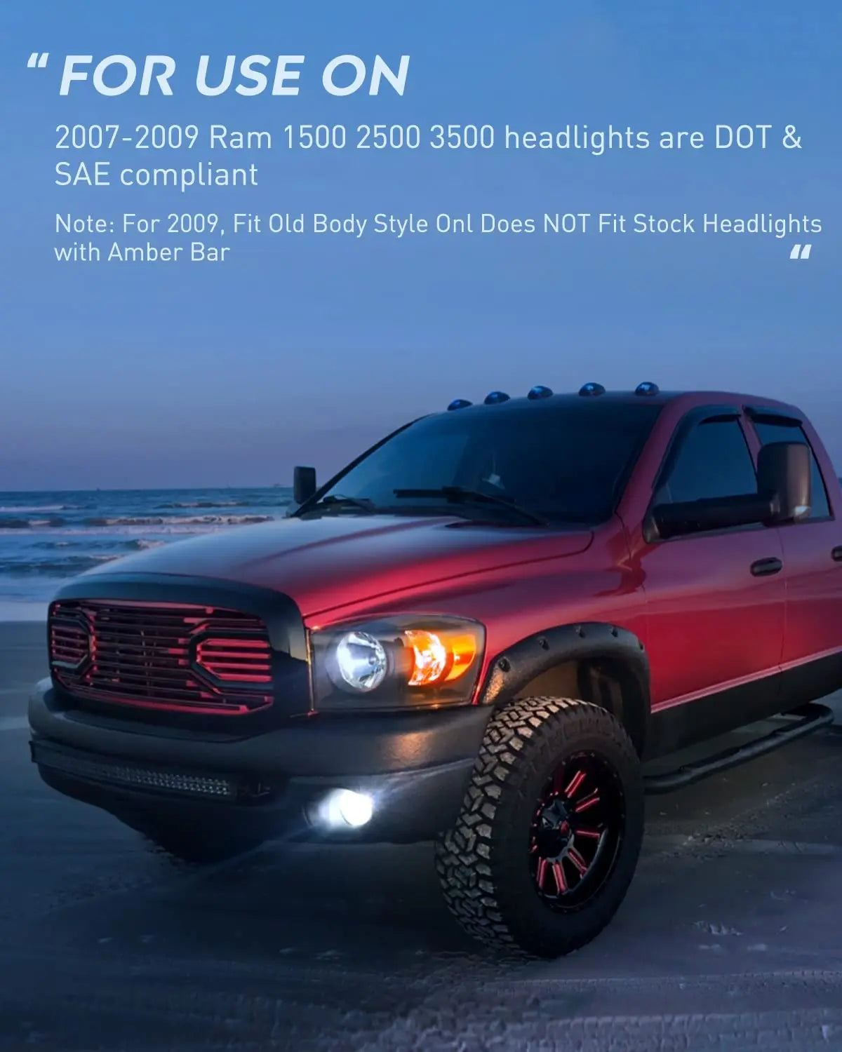 2007-2009 Dodge Ram 1500/2500/3500 Black Headlight Assembly with Amber Reflector - Replacement for Night Driving & Off-Road Use