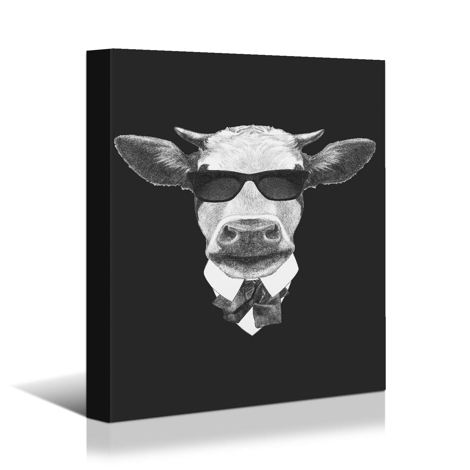 Denozer - Modern Canvas Wall Art: Mr. Cow in Sunglasses & Black Suit - 36x48 Inch Stretched Framed Ready-to-Hang Picture for Living Room, Office & Bedroom Decor - Premium Solid Wood Frame Home Artwork