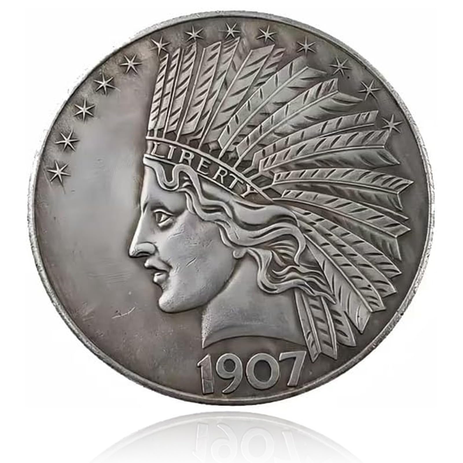Antique 1907 Liberty Indian Head $10 Gold Coin & Uncirculated Morgan Silver Dollar - Rare US Historical Coins for Collectors | Perfect for American Coin Collections, Investment & Display in Home Offices