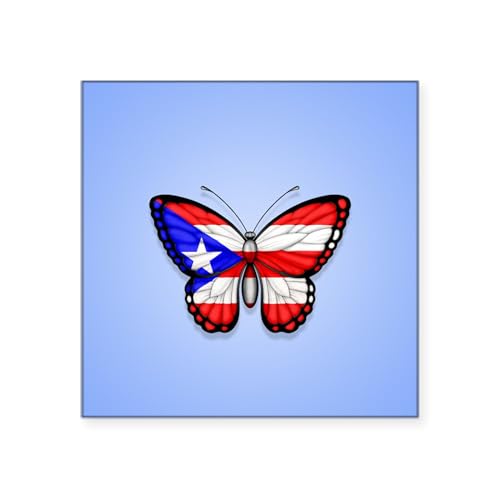 White - Puerto Rican Flag Butterfly On Blue Sticker