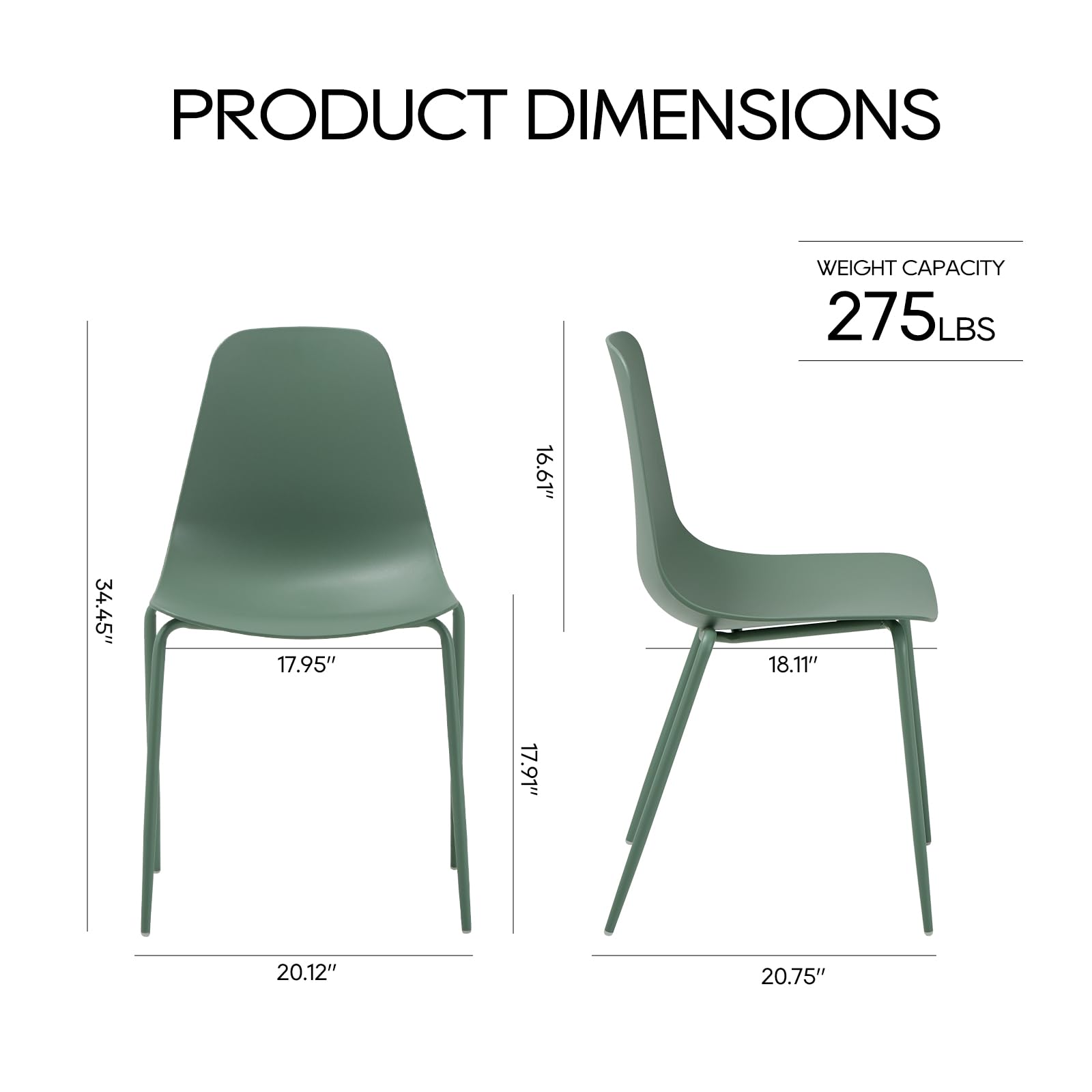 COLAMY Modern Dining Chairs Set of 4 - Stackable Plastic Kitchen Chairs with Sturdy Metal Legs for Indoor & Outdoor Use - Perfect for Dining Room, Bistro, Cafe, Patio & Restaurant Seating