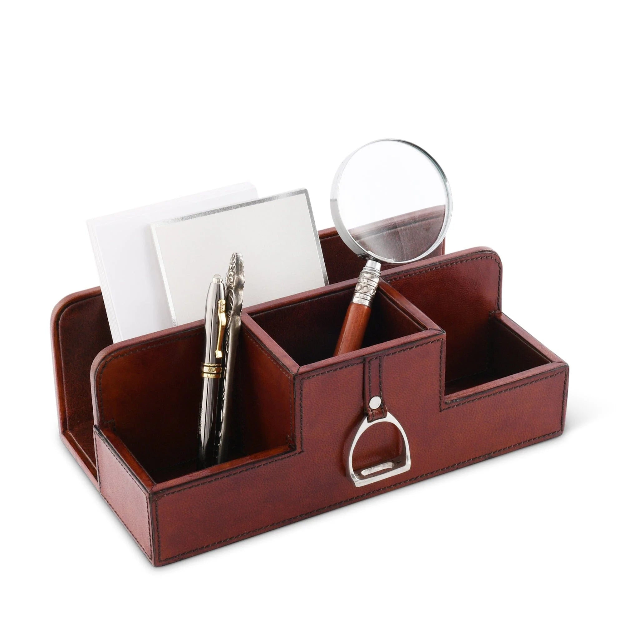 Premium Leather Stirrup Desk Organizer - Elegant Office Desk Accessory for Pens, Pencils & Stationery | Perfect for Home Office, Study & Workspace Organization