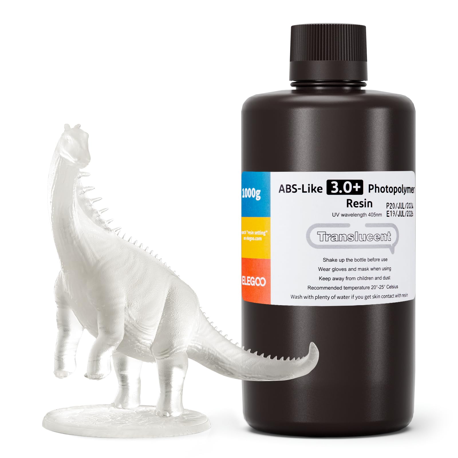 ELEGOO ABS-Like 3.0+ 3D Printer Resin 1000g - High Heat-Resistant, Low Viscosity & Shrinkage Translucent UV Resin for MSLA/LCD/DLP Printers (405nm Curing) - Perfect for Miniatures, Jewelry & Prototyping