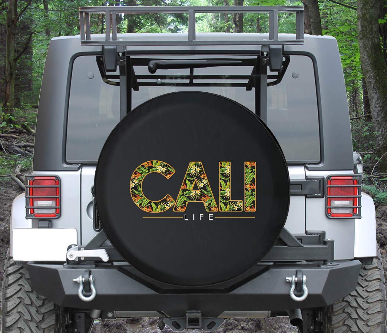 Universal 29 Inch Black Spare Tire Cover with Flower Print - Durable MUD Design for California Lifestyle, Perfect for Jeeps, SUVs, and Off-Road Adventures