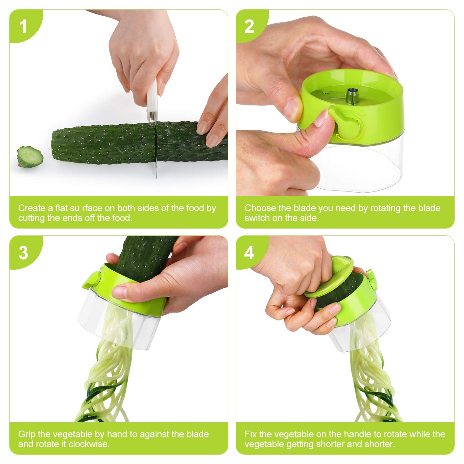 4-in-1 Vegetable Spiralizer - Zucchini Noodle Maker for Healthy Zoodles, Pasta & Salads | Perfect for Low-Carb, Keto & Vegan Diets | Kitchen Gadget for Meal Prep & Healthy Eating