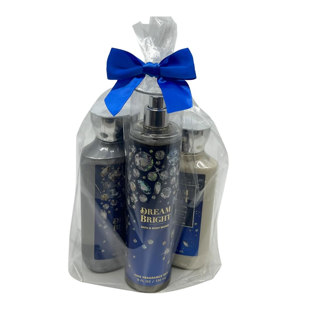Bath & Body Works DREAM BRIGHT 3-Piece Gift Set - Shower Gel, Body Mist & Lotion with Blue Bow | Holiday Gifts for Women, Christmas Present, Birthday Gift Idea | Perfect for Self-Care, Spa Day & Special Occasions