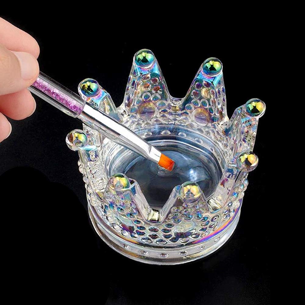 2 in 1 Glass Crown-Shaped Nail Art Dappen Dish & Pen Holder - Acrylic Liquid Powder Dapping Bowl for Professional Nail Technicians - Perfect for Salon, Home Manicures & Nail Art Designs