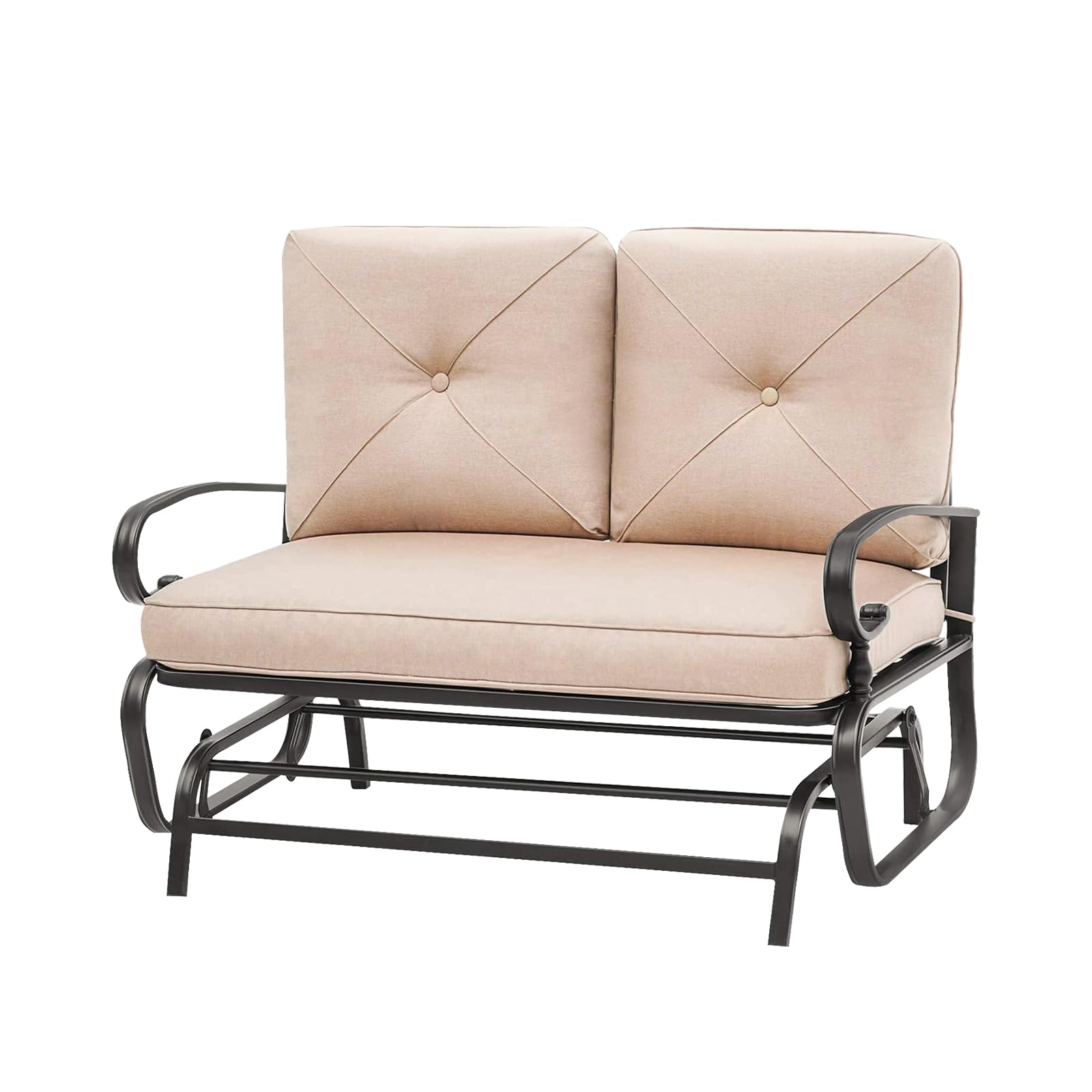Outdoor Glider Rocking Bench for 2 Person - Steel Frame Patio Loveseat with Weather-Resistant Cushions - Perfect for Garden, Yard, Porch & Backyard Relaxation (Brown)