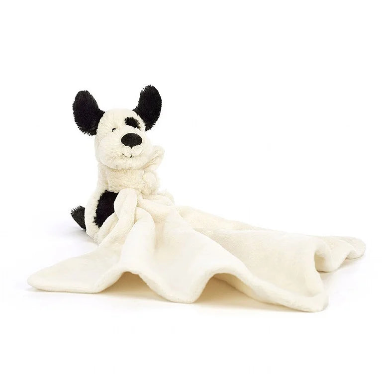 Bashful Black & Cream Puppy Soother - Soft Plush Dog Toy for Teething Puppies & Anxiety Relief - Perfect for Cuddling, Training, and Comfort at Home or Travel