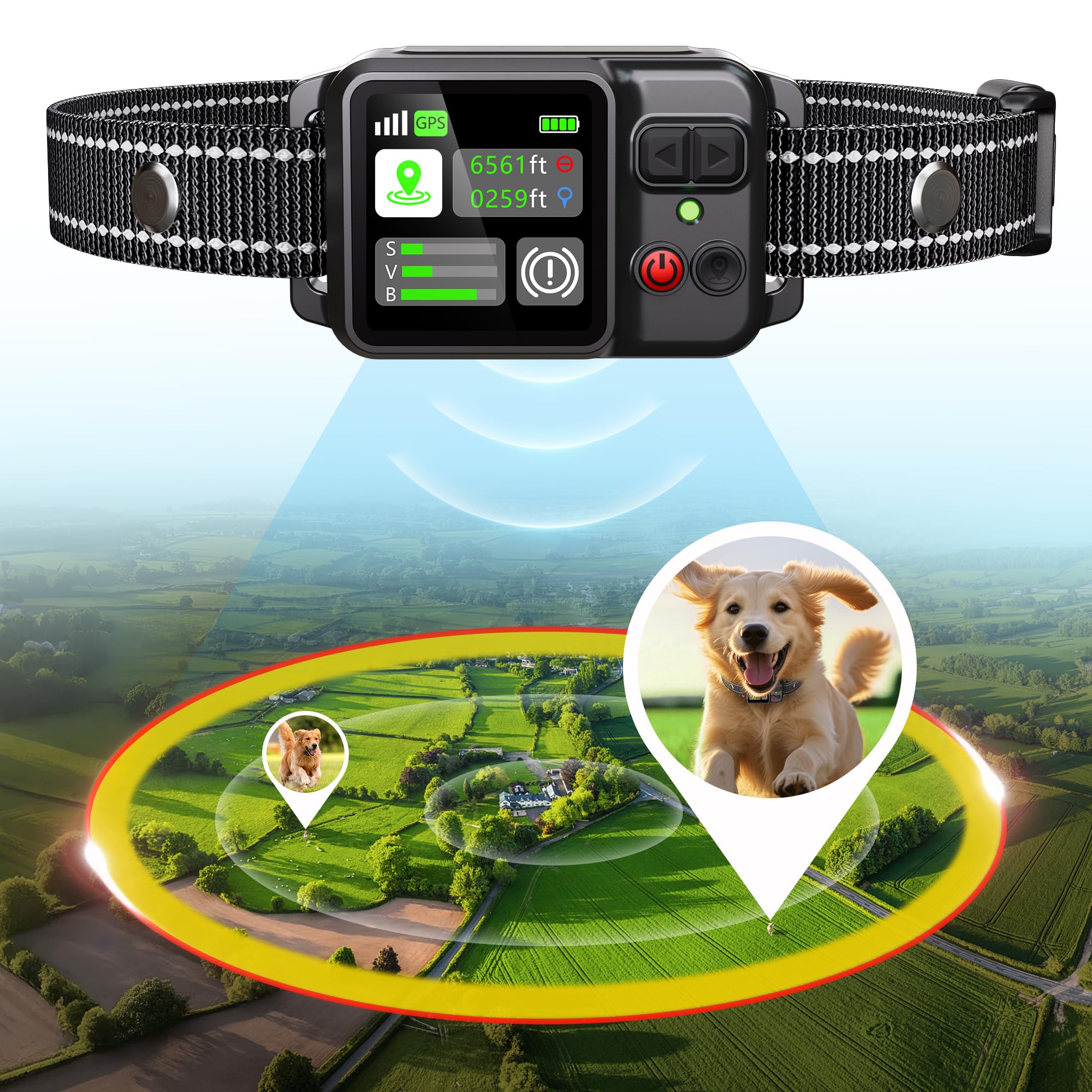 GPS Wireless Dog Fence System - Invisible Electric Pet Containment with 6561ft Range | GPS Positioning, Waterproof & Safe for Outdoor Use | Perfect for Large Yards, Farms & Off-Leash Training