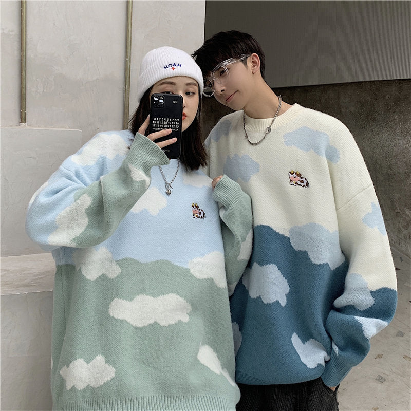 Cute Cartoon Cloud Pattern Sweater for Men & Women - Soft & Cozy Pullover for Casual Wear, Outfits & Winter Fashion