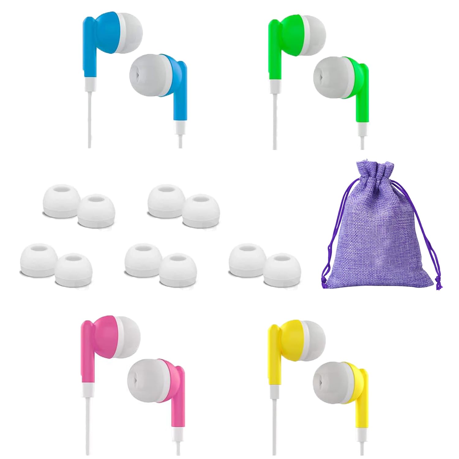 Kolodosa 4 Pack Kids Wired Earbuds with Microphone - Durable Classroom Headphones for Students, Bulk Learning Earphones for School, Laptop, Gym, and Computer Use - 3.5mm Jack, Affordable Headset for Online Classes and Remote Learning
