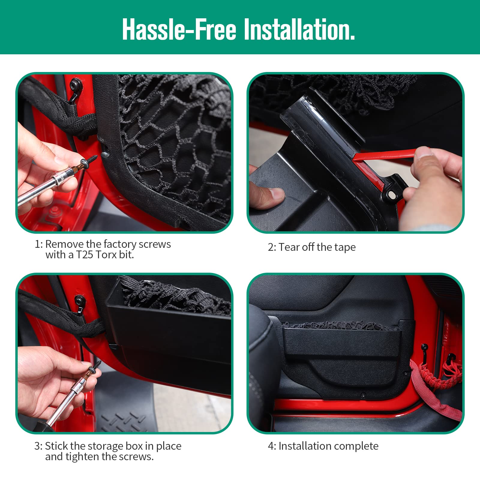 JeCar Front Door Storage Pockets & Net Replacement - Interior Accessories Compatible with Jeep Wrangler JK JKU (2011-2018) | Durable Organizer for Maps, Phones & Small Items - Perfect for Off-Road Adventures & Daily Commute