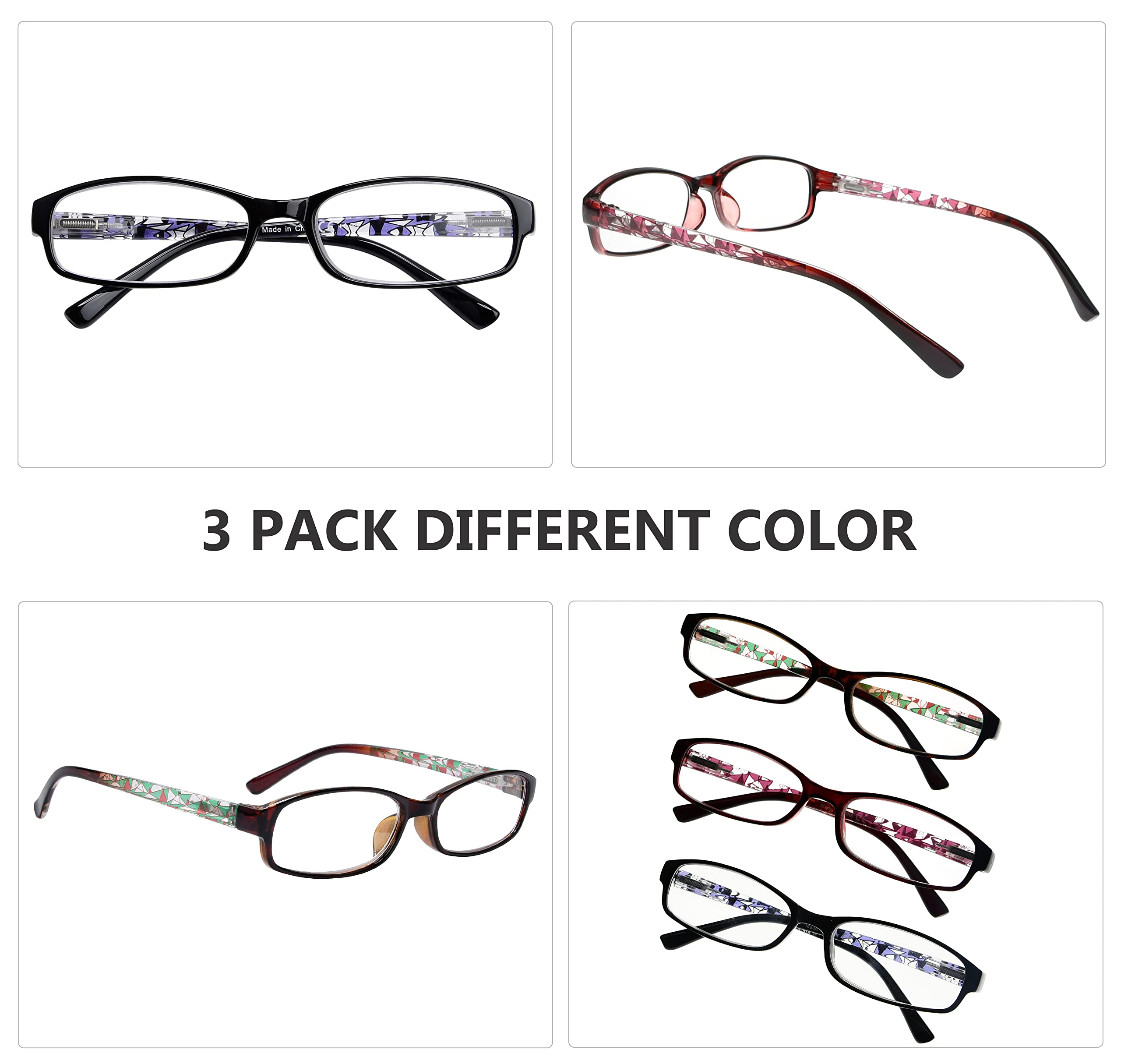 Eyekepper Readers 3 Pack Women's Fashion Reading Glasses +2.00 Strength - Stylish Patterned Frames with Soft Protective Case - Perfect for Reading, Office Work & Daily Use