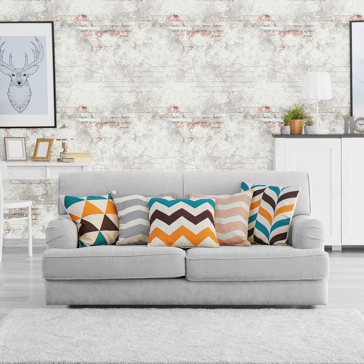 White and Orange Brick Texture Peel and Stick Removable Wallpaper - Self-Adhesive Decorative Wall Covering for Home, Office, and Bedroom Decor - Easy to Install and Remove