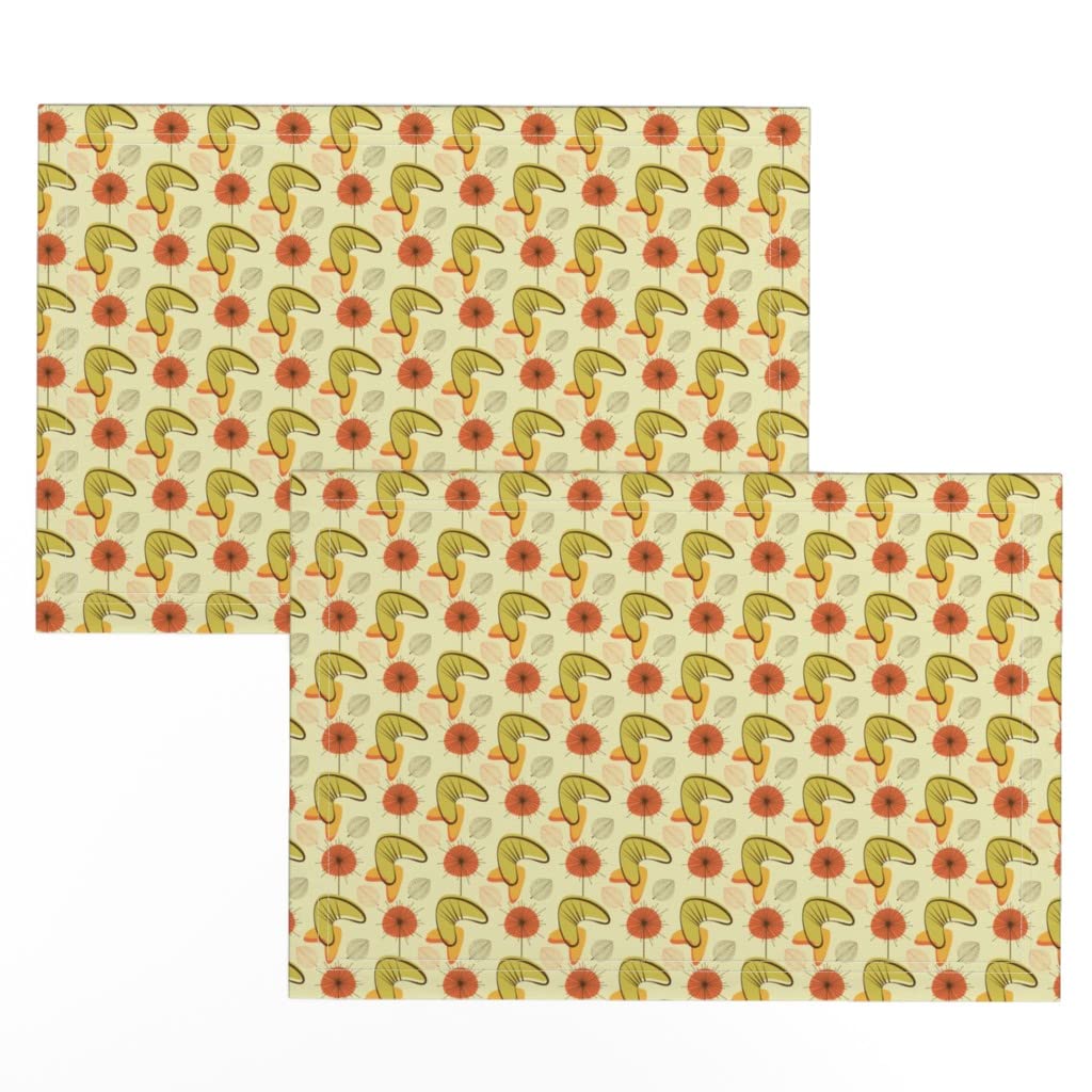 Premium Linen Cotton Canvas Placemats Set of 2 - Mid Century Vintage Floral Print Table Mats for Dining & Home Decor | Fall & Autumn Seasonal Table Setting