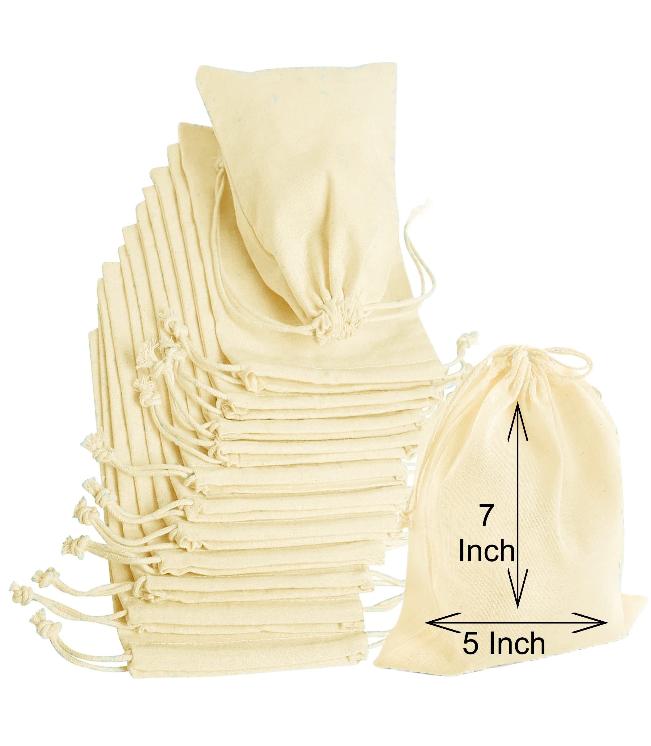 Oreayu 12 Pack Cotton Drawstring Potli Bags - Reusable Kitchen Storage Bags, Eco-Friendly Non-Plastic Spice & Masala Pouches (7x5 Inches, White) - Perfect for Organizing Spices, Tea, Herbs & Small Items