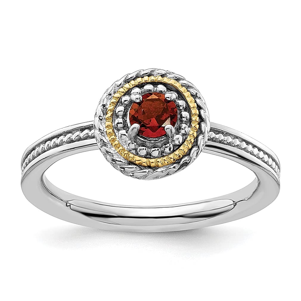 14K Garnet Stackable Ring - 925 Sterling Silver January Birthstone Jewelry for Women | Elegant Fine Jewelry Gift for Her | Perfect for Anniversaries, Birthdays & Special Occasions
