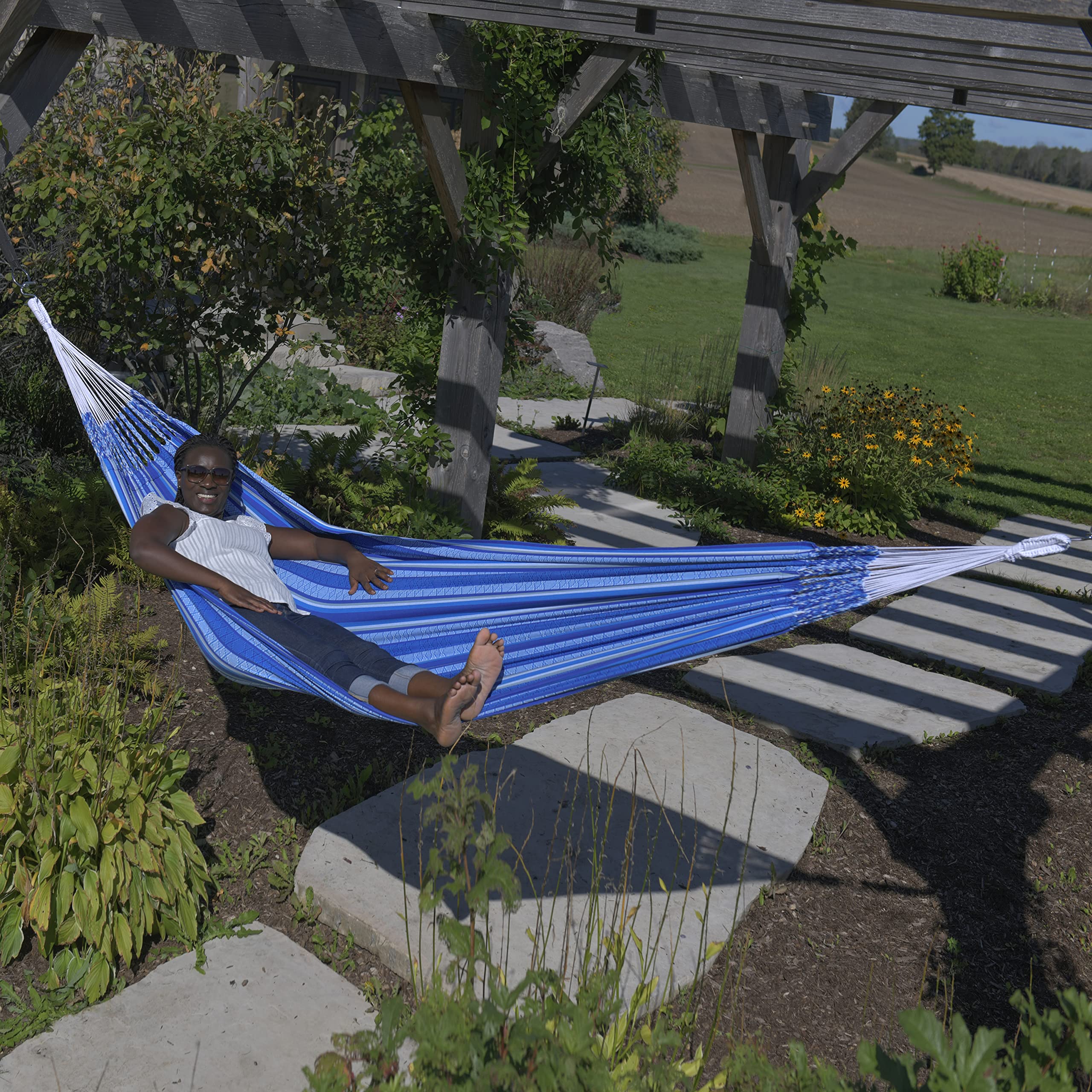 Vivere Latin Double Hammock - 100% Cotton Outdoor Hammock for 2 Adults, 450 lb Weight Capacity - Perfect for Backyard, Camping & Beach Relaxation