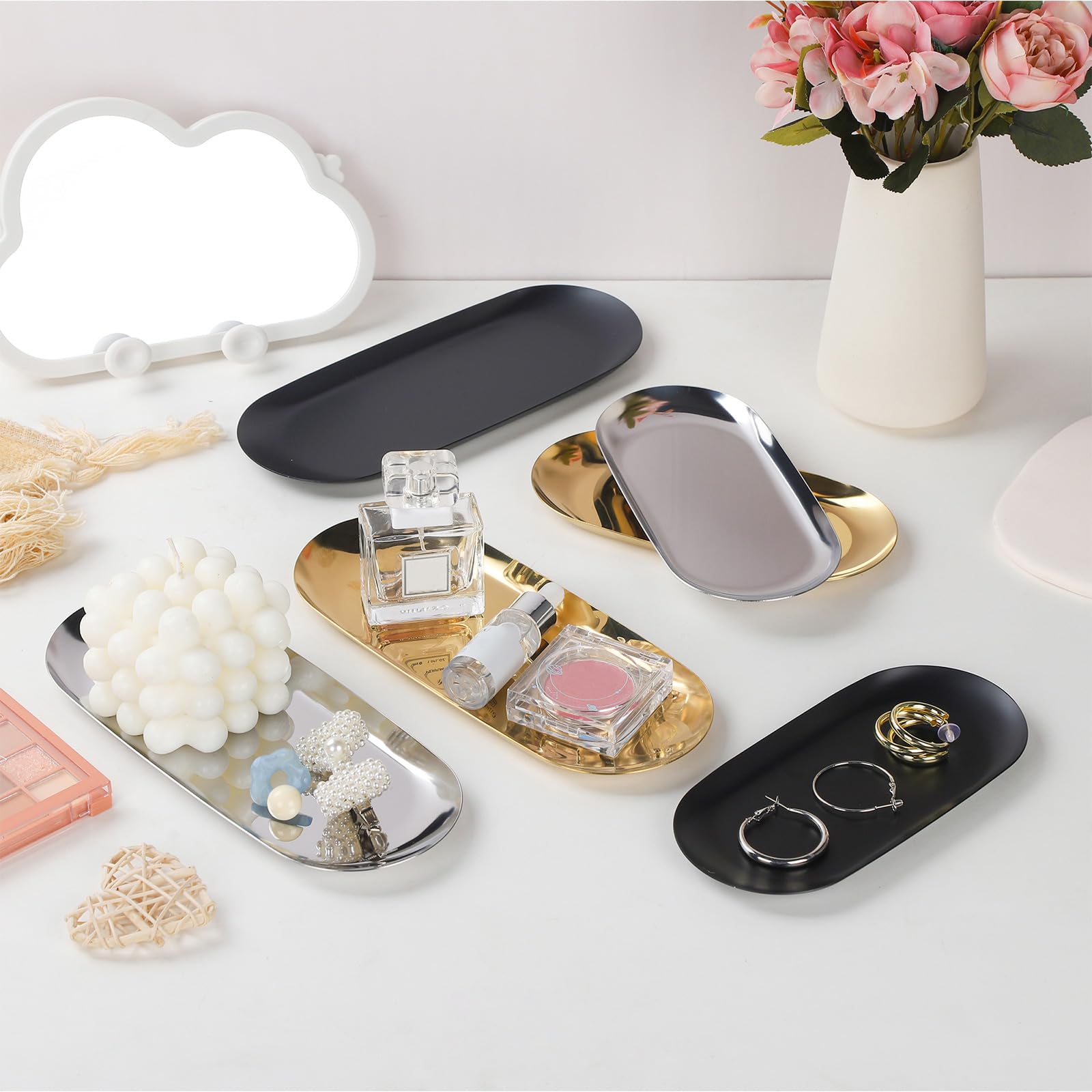 2-Pack Black Decorative Serving Trays for Bathroom & Jewelry Storage - 7