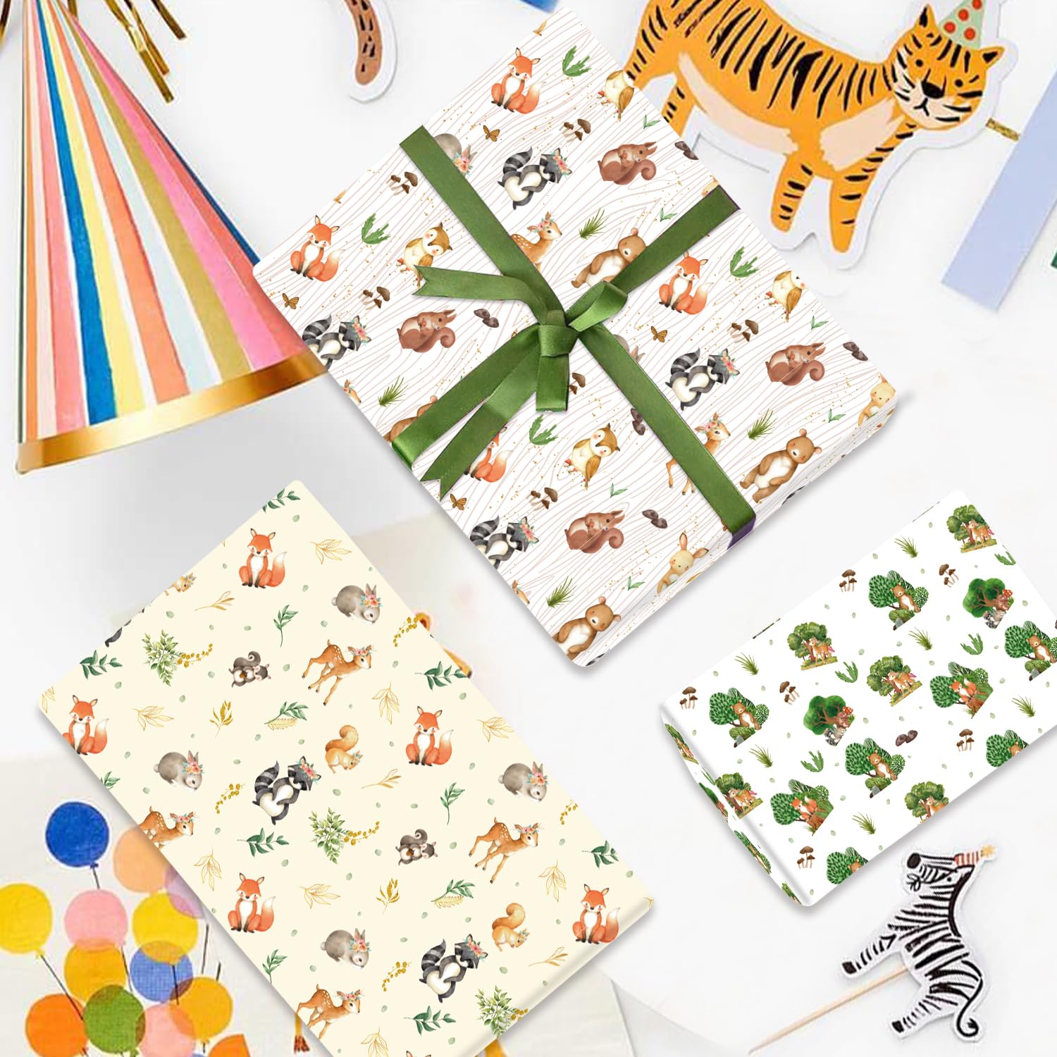 Premium Woodland Wrapping Paper for Baby Shower - 8 Large Sheets (27