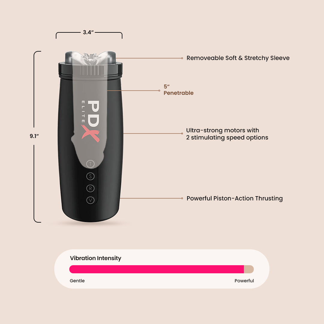 PDX Elite Moto Bator 2 - Powerful Suction, Vibration & Thrusting Adult Toy for Men | Perfect for Solo Play & Couples Intimacy