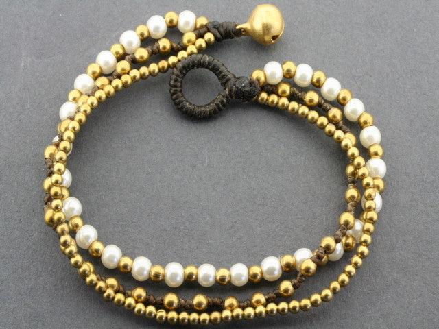 3 Strand Pearl & Brass Bracelet for Women - Elegant Boho Jewelry for Parties, Weddings & Everyday Wear