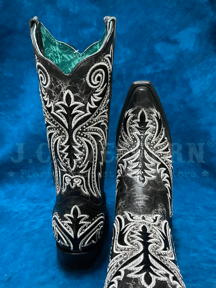 Corral Z5209 Women's Western Boots with Embroidery & Studs Overlay - Black Cowgirl Boots for Rodeo, Country Dance & Fashion Outfits